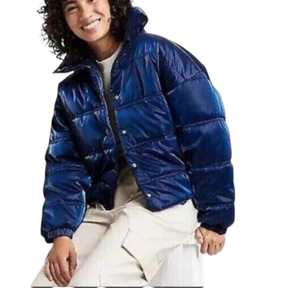 Wild Fable Blue Shiny Metallic Puffer Jacket Size XXL - Picture 2 of 10